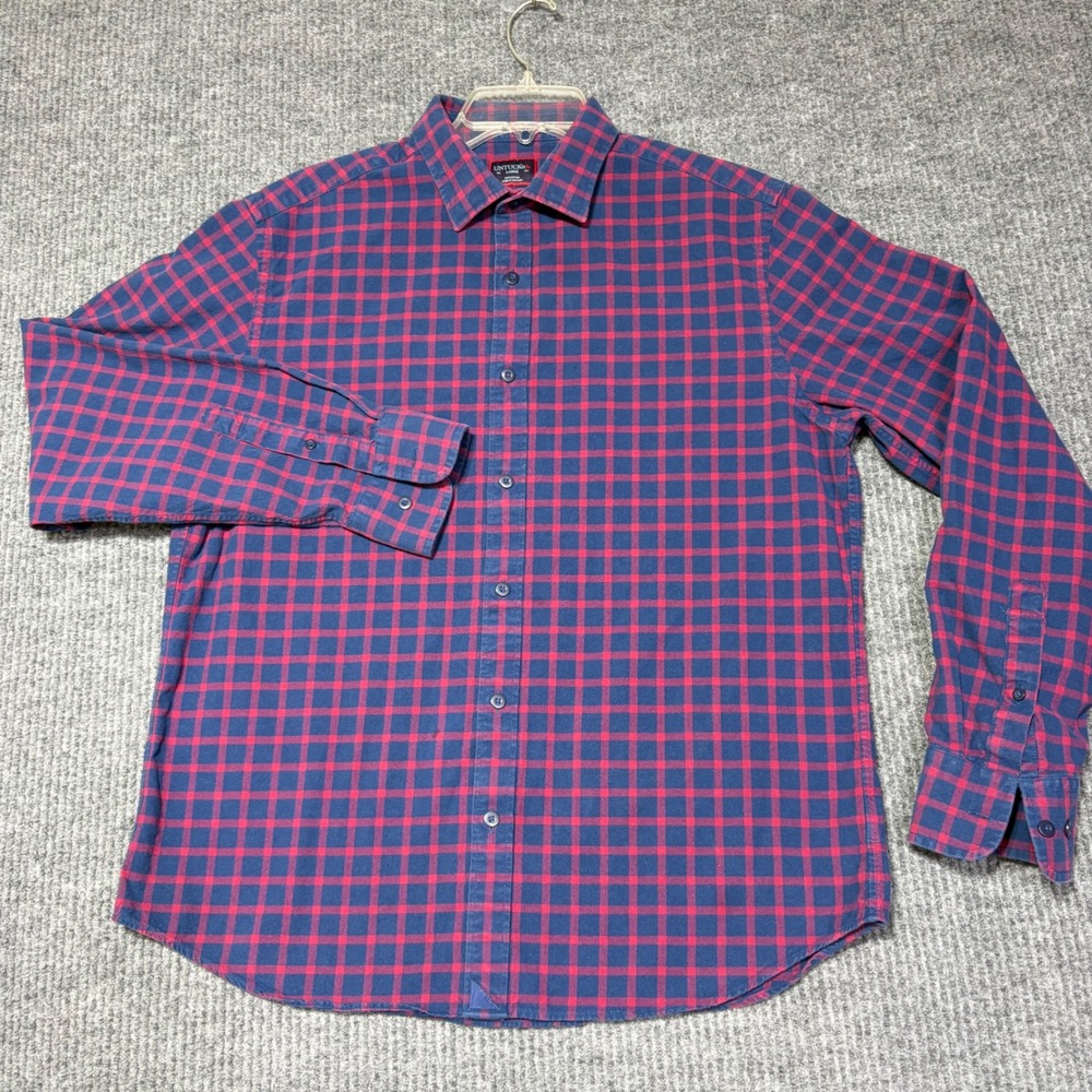 UNTUCKit Mens L Long Sleeve Button Down Shirt Navy Blue Red Plaid Cotton READ